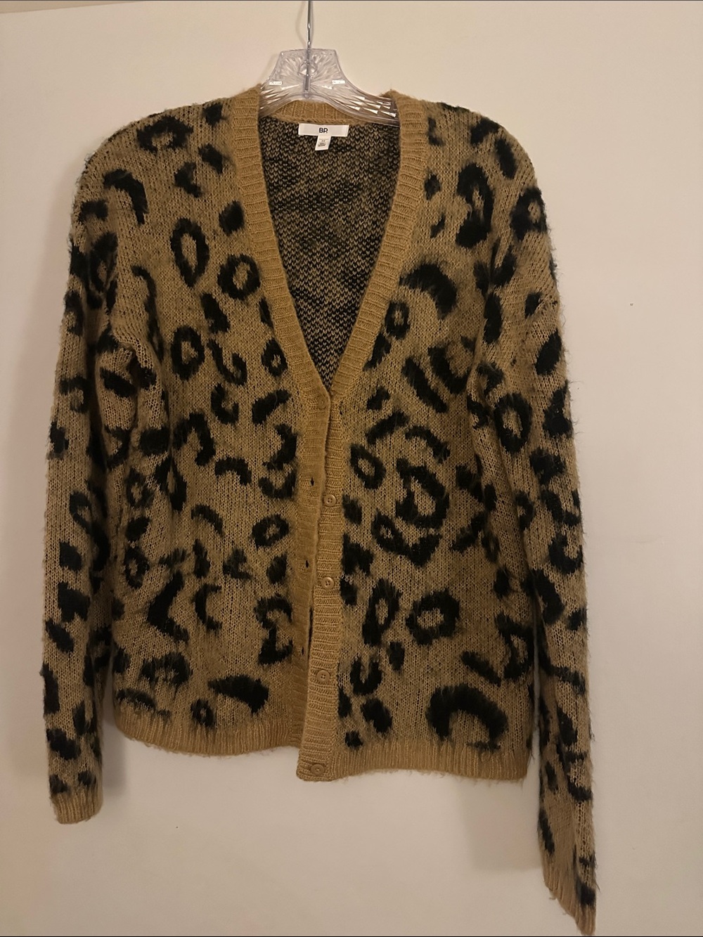 bp Leopard-Print Fuzzy Cardigan in Camel and Black